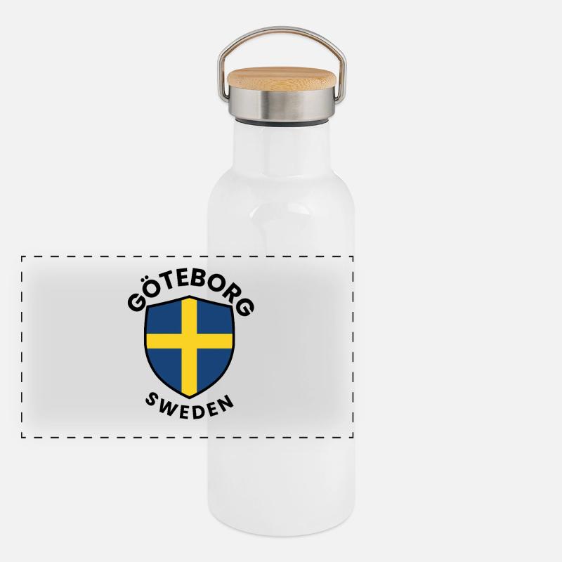 Göteborger Flaggenschild Panorama Thermosflasche mit Bambusdeckel