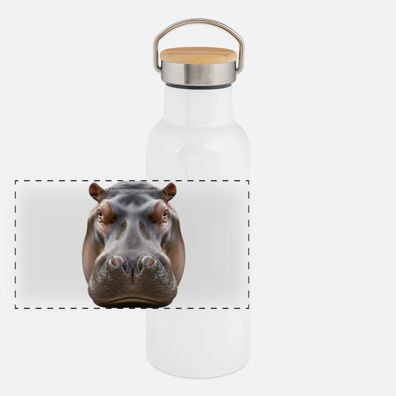 Portrait détaillé de l’hippopotame Design de la faune Gourde isotherme avec bouchon en bambou