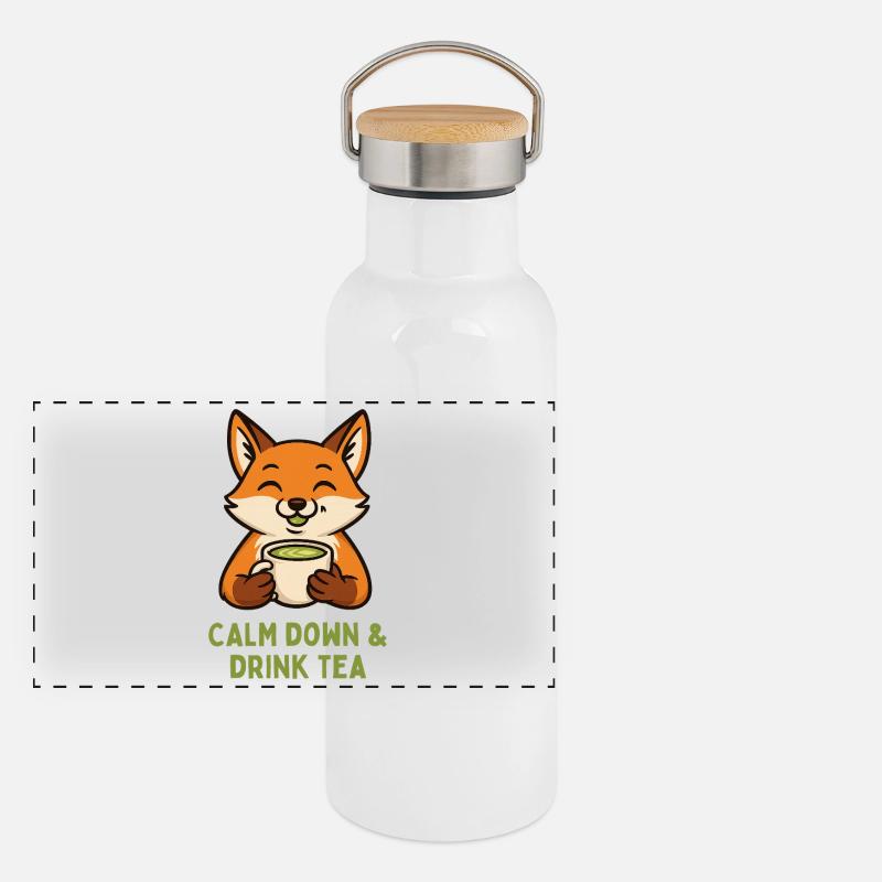 Fox relaxing drinking tea Panoramic Thermal Bottle with Bamboo Lid