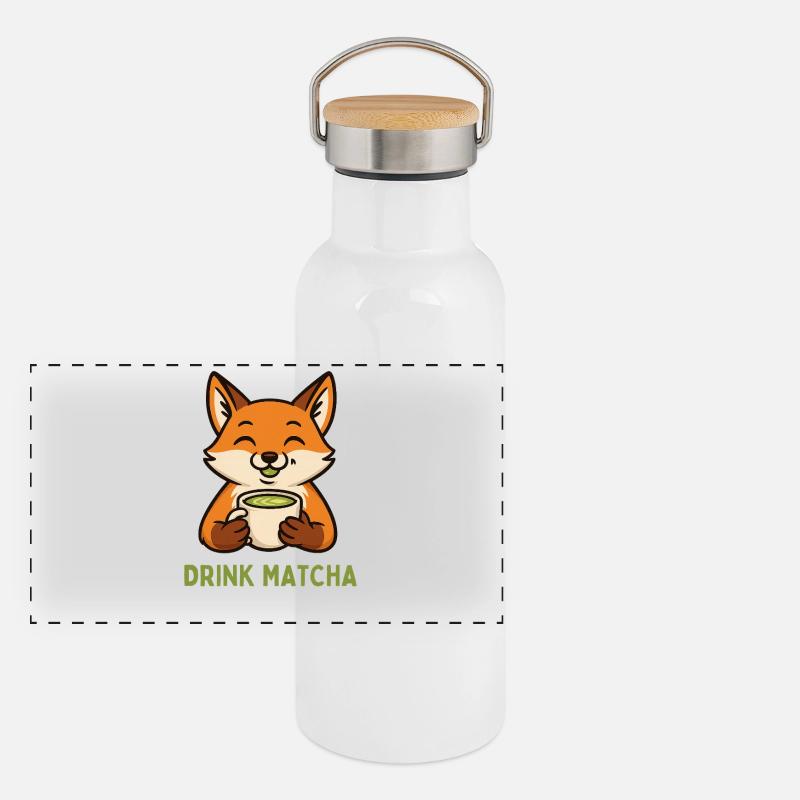 Fox aime le matcha Gourde isotherme avec bouchon en bambou