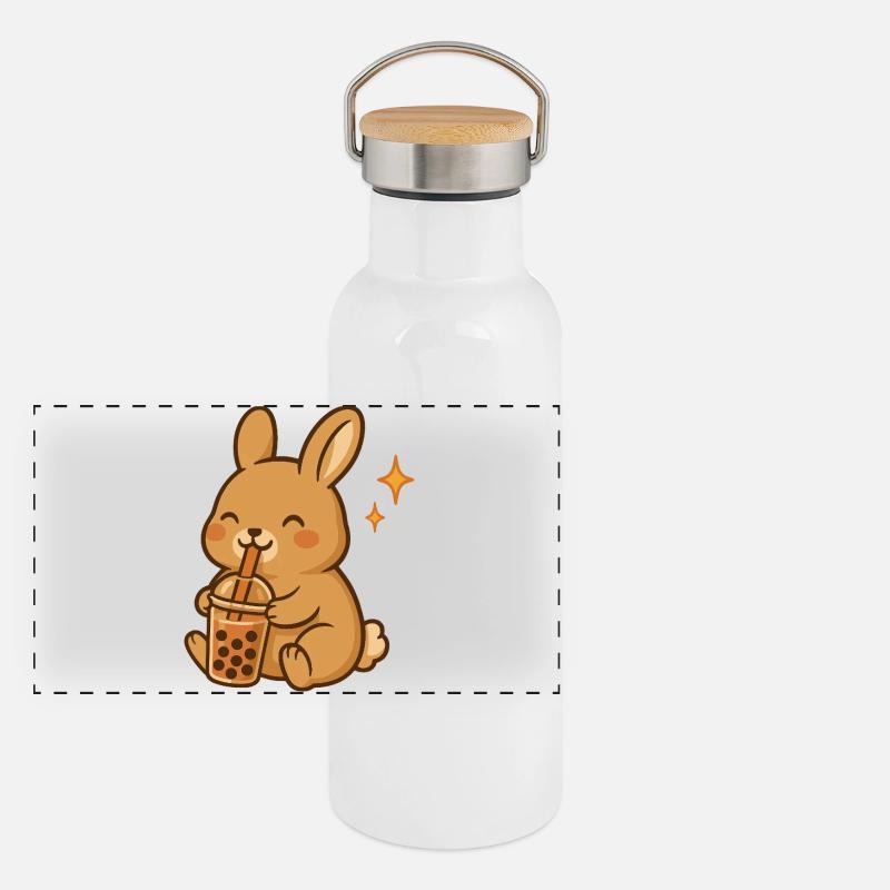 Hase Mit Bubble Tea Kawaii Hase Panorama Thermosflasche mit Bambusdeckel