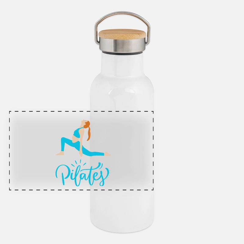 Pilates in Bewegung Blaue Silhouette Panorama Thermosflasche mit Bambusdeckel