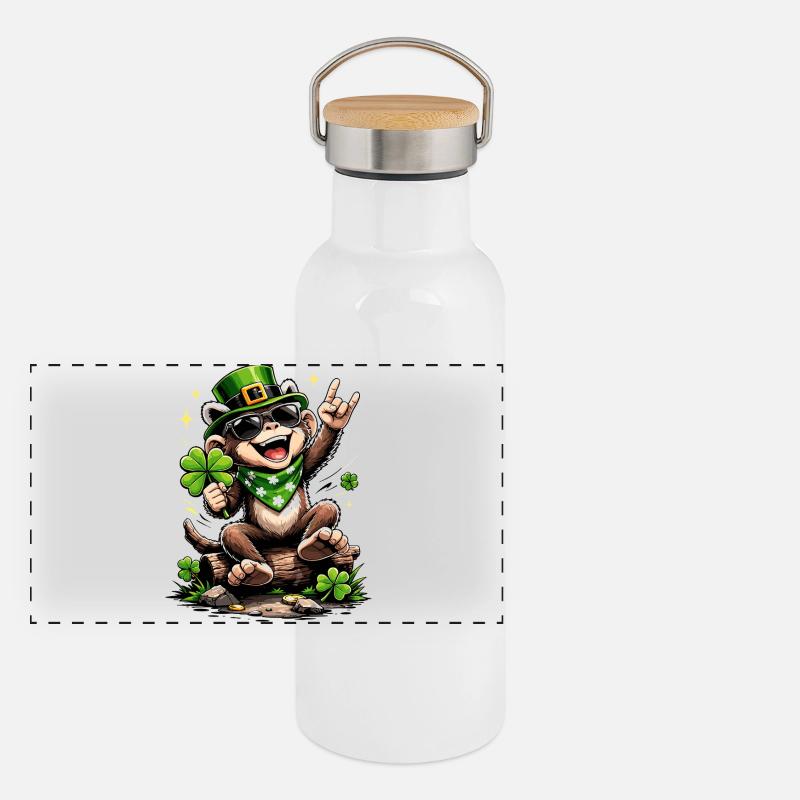 Cadeau drôle de trèfle de Monkey St. Patty Gourde isotherme avec bouchon en bambou