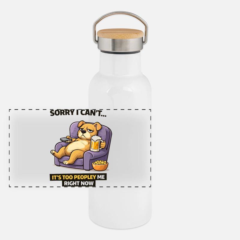 Chill Dog Sofa Bier Meme Panorama Thermosflasche mit Bambusdeckel