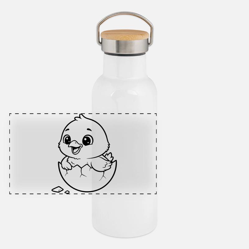 Cute Chick Hatching from Egg - Panoramic Thermal Bottle with Bamboo Lid - white