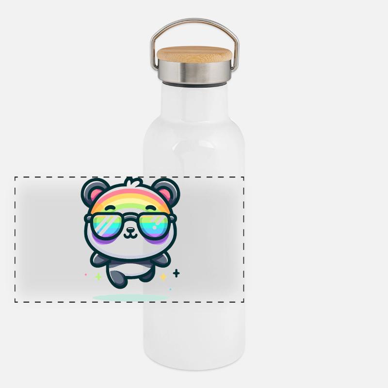 Regenbogen Panda Sonnenbrille Sommer Bär Panorama Thermosflasche mit Bambusdeckel