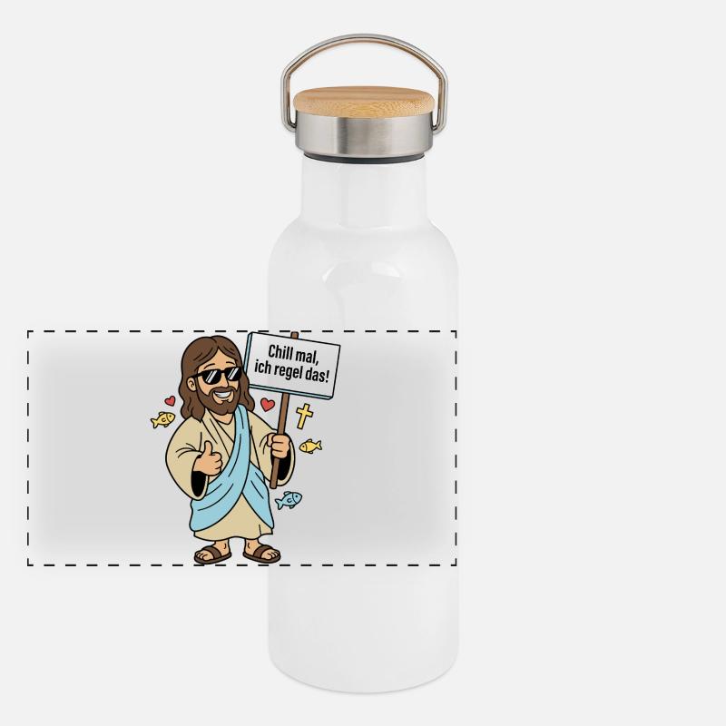 Jesus regelt Humor Spruch Panorama Thermosflasche mit Bambusdeckel
