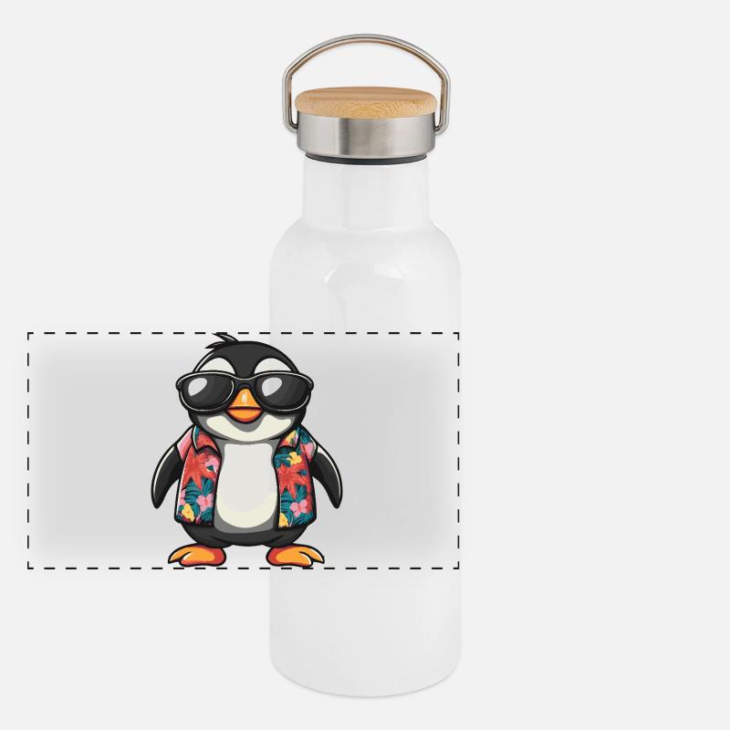 Penguin Comic Vacation Panoramic Thermal Bottle with Bamboo Lid