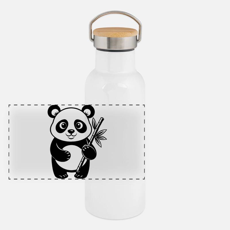 Panda With Bamboo Panoramic Thermal Bottle with Bamboo Lid