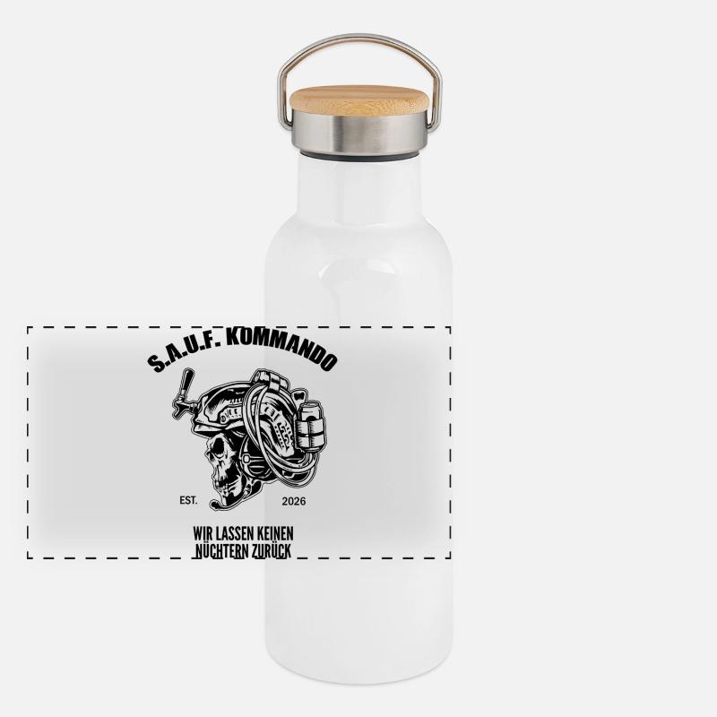 Sauf Kommando | Black | Tactical Beer Skull Panorama Thermosflasche mit Bambusdeckel