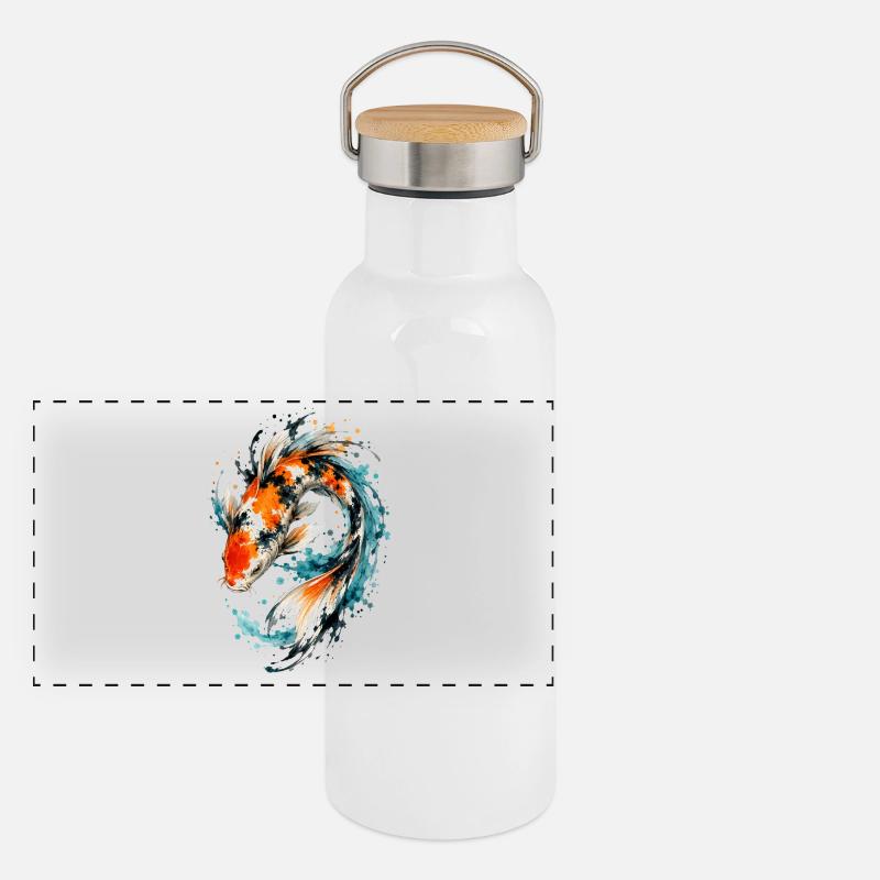 Watercolor Koi Splash Panoramic Thermal Bottle with Bamboo Lid