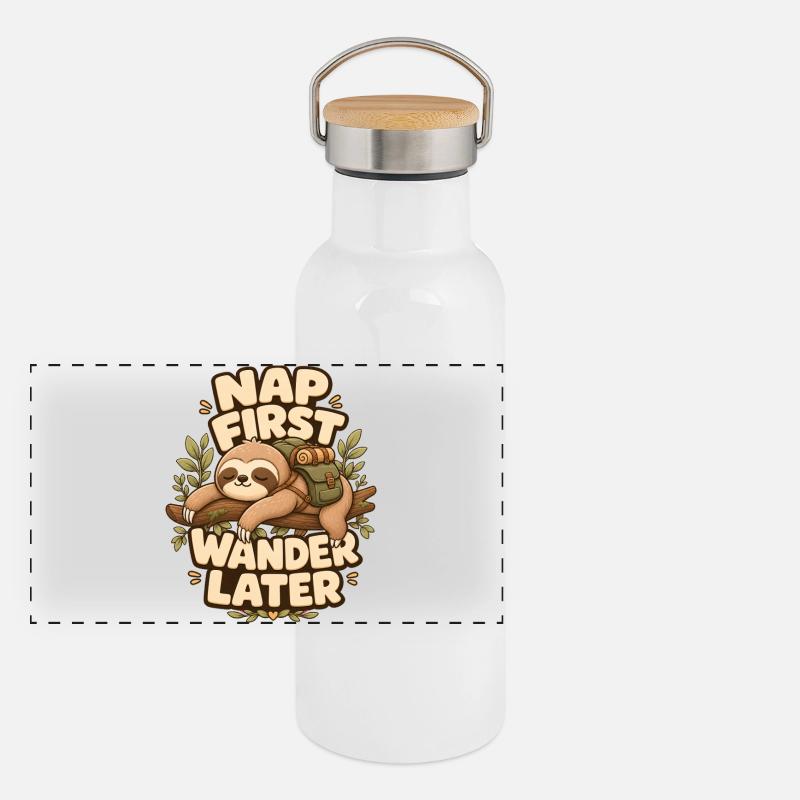 Nap First Wander Later Sloth Panoramic Thermal Bottle with Bamboo Lid