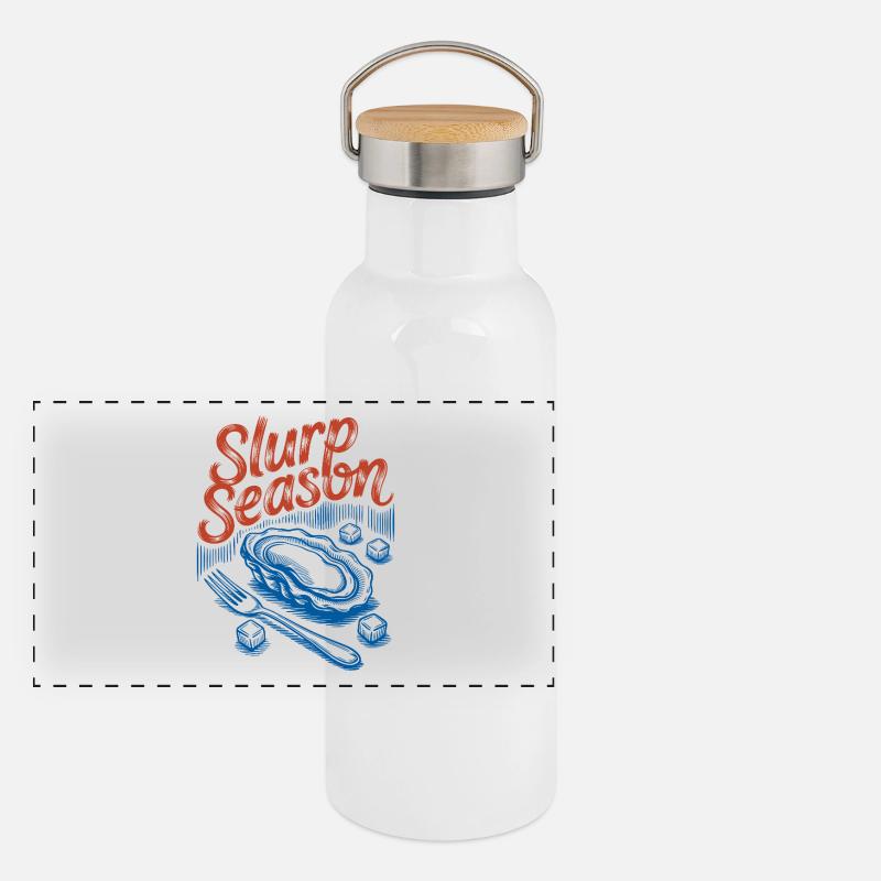 Schlürfsaison – Retro-Austern-Meeresfrüchte Panorama Thermosflasche mit Bambusdeckel