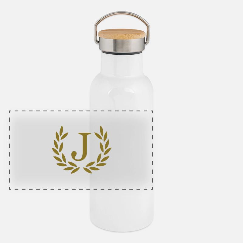 J - Buchstabe Panorama Thermosflasche mit Bambusdeckel