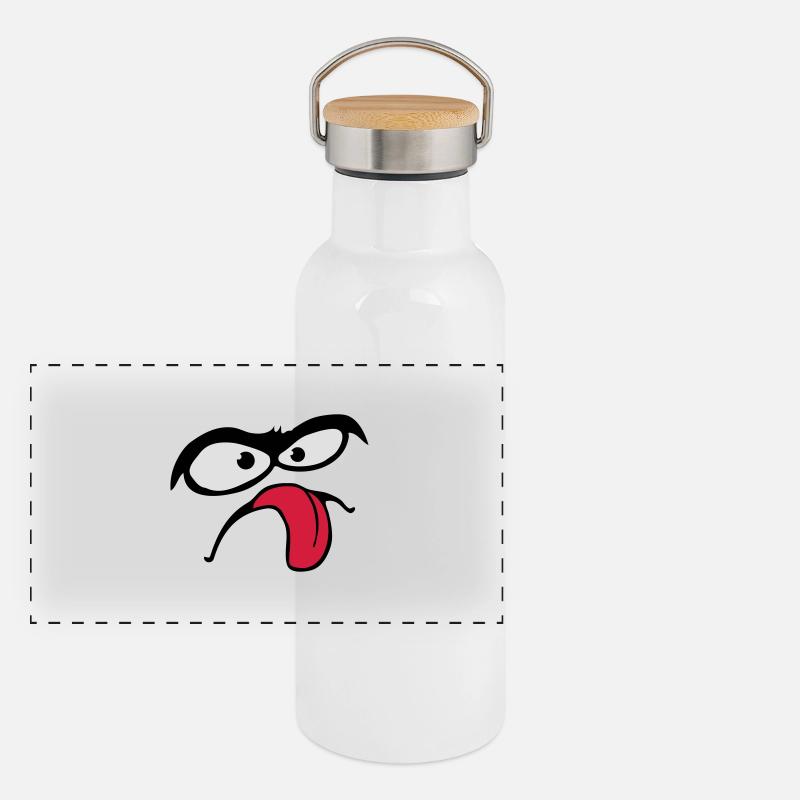 Sourcils épais Visage comique Langue Sortir Gourde isotherme avec bouchon en bambou
