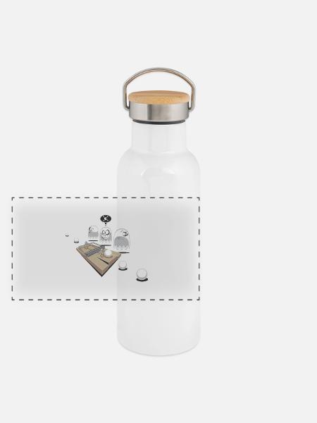 Fangen Pac! - Panorama Thermosflasche mit Bambusdeckel - Weiß