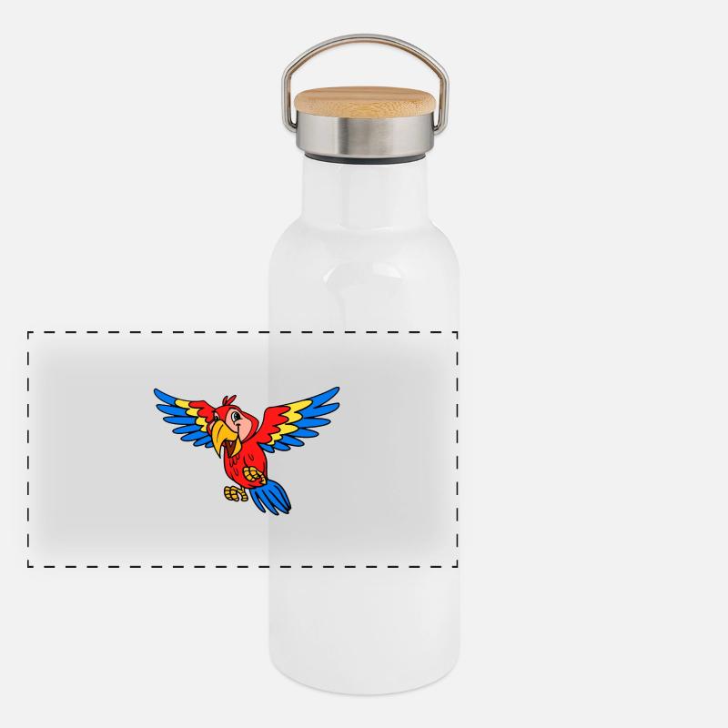 Herziger Papagei Panorama Thermosflasche mit Bambusdeckel