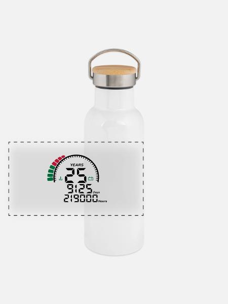 Jahre 25 Jahre Jubiläum Meter - Panorama Thermosflasche mit Bambusdeckel - Weiß