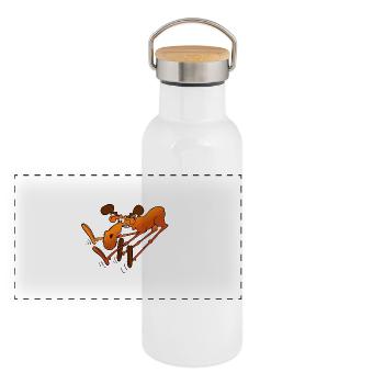 Elch - Panorama Thermosflasche mit Bambusdeckel - Weiß - Vorne