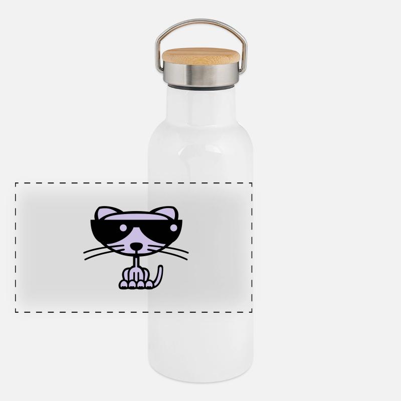 Cool Cat (Farbe) Panorama Thermosflasche mit Bambusdeckel