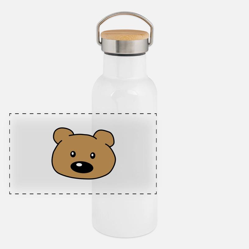 Süßer Niedlicher Netter Bär Gesicht Braunbär Kopf Panorama Thermosflasche mit Bambusdeckel