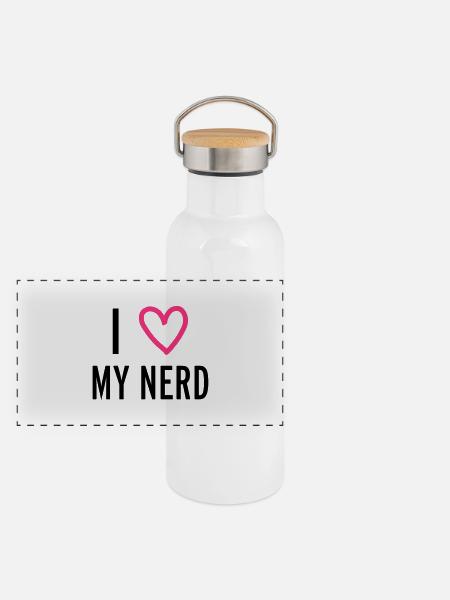 Nerd - Panorama Thermosflasche mit Bambusdeckel - Weiß