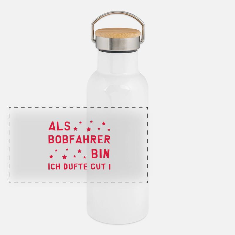 Bobsleigh / Bobsport / Bobfahrer / Bobfahrerin Panorama Thermosflasche mit Bambusdeckel