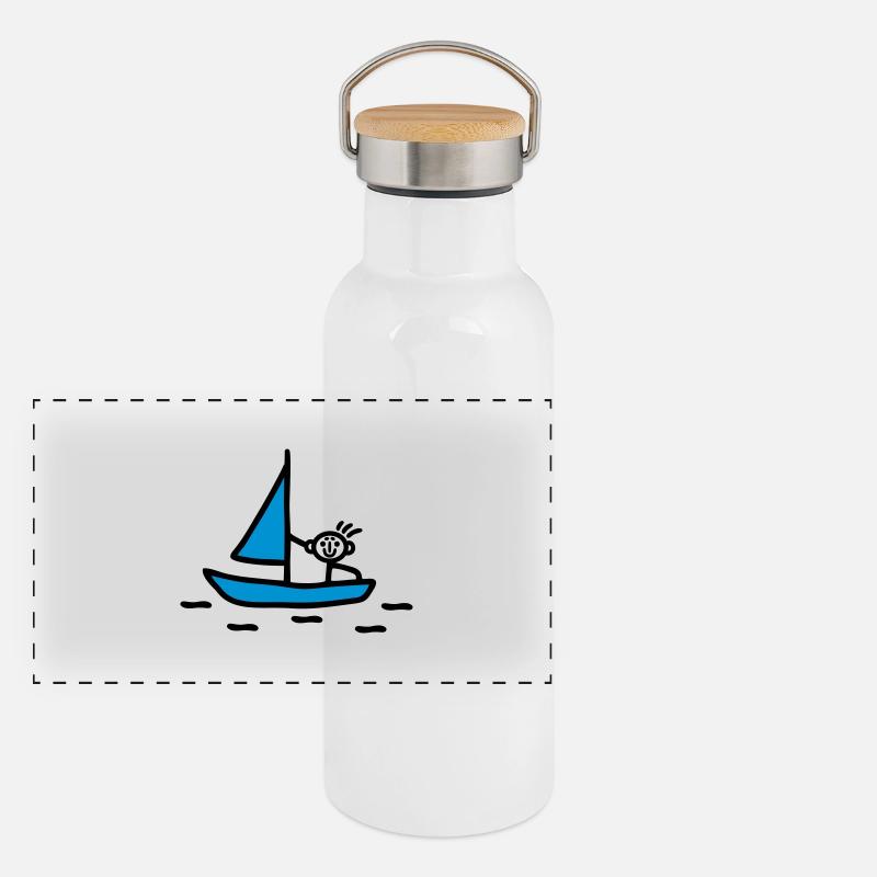 Strichmännchen segeln - V2 Panorama Thermosflasche mit Bambusdeckel