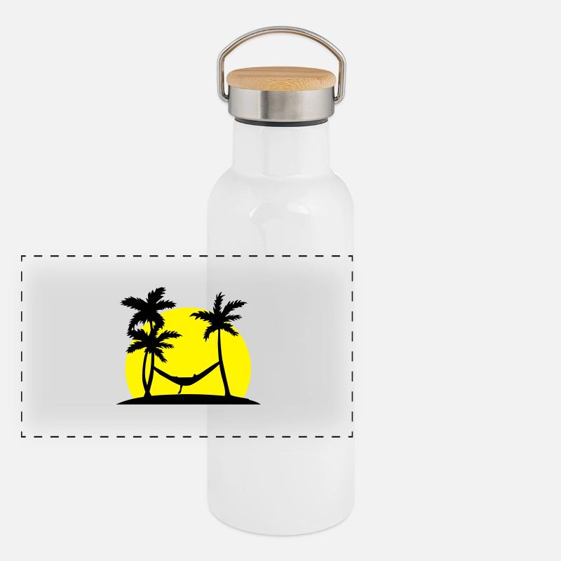 Hängematte im Paradies Panorama Thermosflasche mit Bambusdeckel