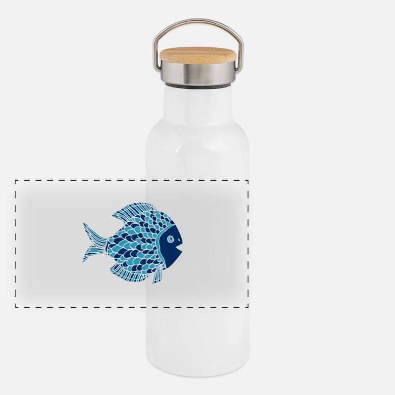 Poisson Bleu Gourde isotherme avec bouchon en bambou