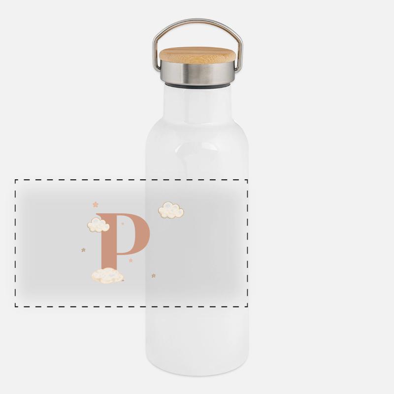 Buchstabe p bewölkt Sterne Panorama Thermosflasche mit Bambusdeckel
