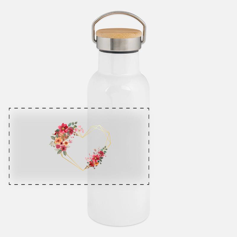 Buchstabe s florales goldenes Herz Panorama Thermosflasche mit Bambusdeckel