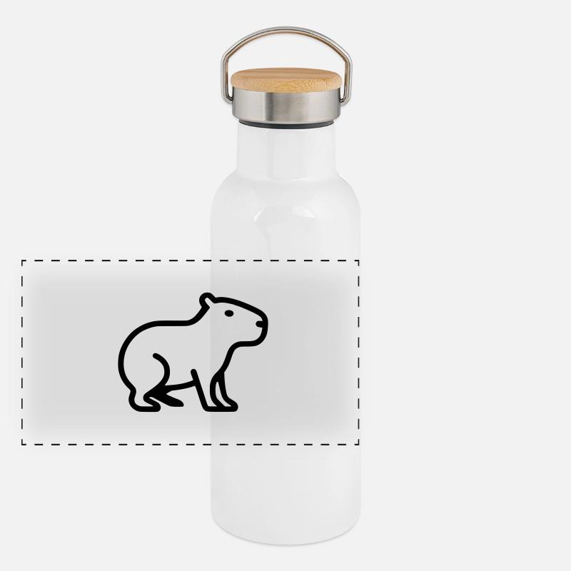Capybara Minimalistisch Logo Panorama Thermosflasche mit Bambusdeckel