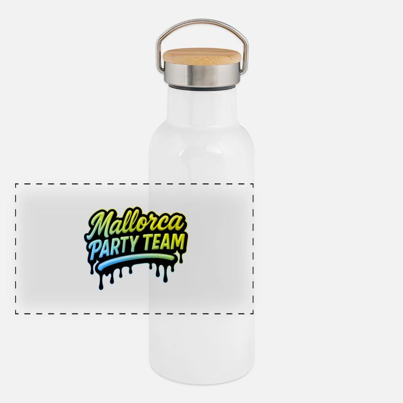 Mallorca Party Team Bunt Panorama Thermosflasche mit Bambusdeckel