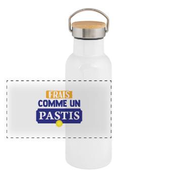 Frais comme un pastis Homme Beauf Humour Apéro - Gourde isotherme avec bouchon en bambou - blanc - Devant