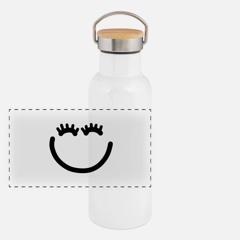 Happy face with eyelashes Panoramic Thermal Bottle with Bamboo Lid