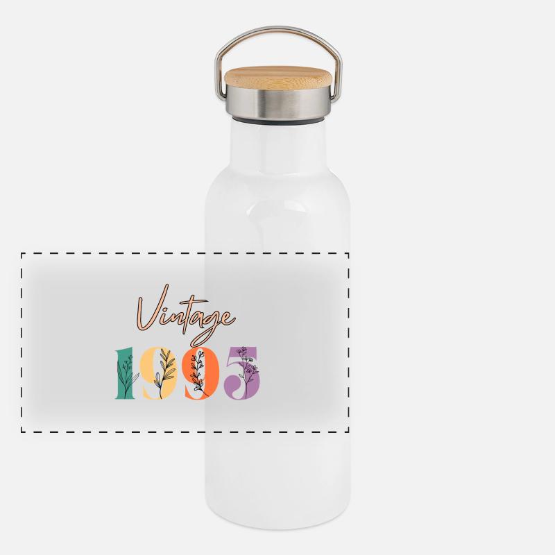 Vintage 1995 florale Gourde isotherme avec bouchon en bambou