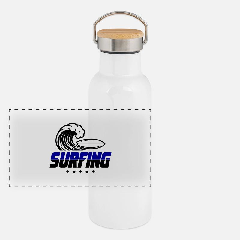 Surfing Surfboard Panoramic Thermal Bottle with Bamboo Lid