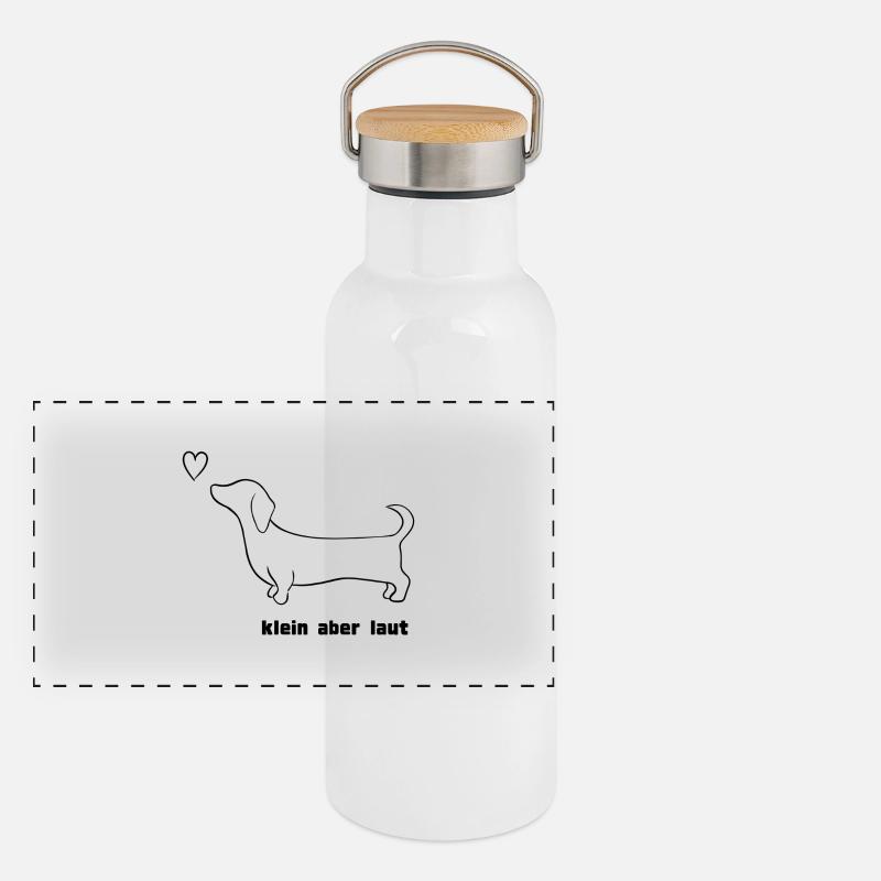 Dackel, klein aber laut  Panorama Thermosflasche mit Bambusdeckel