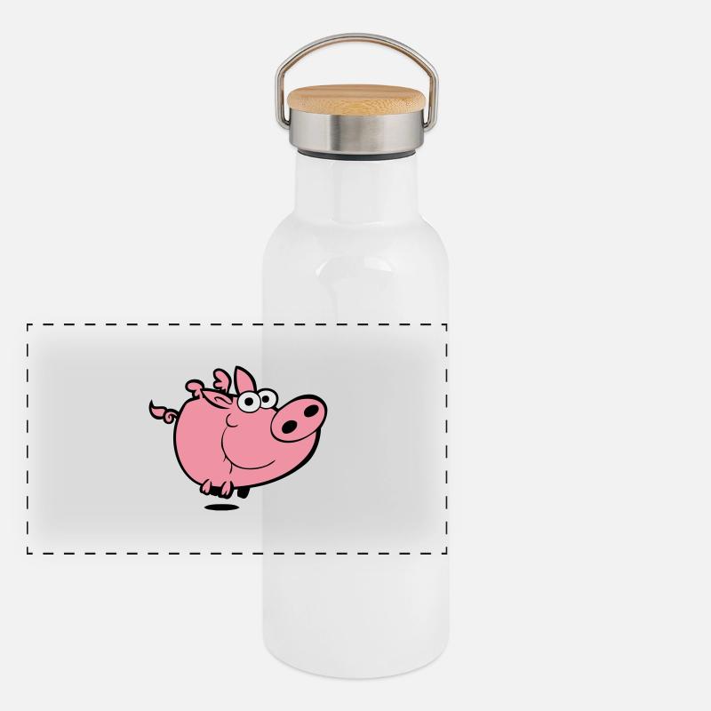 flying pig - Panorama Thermosflasche mit Bambusdeckel - Weiß