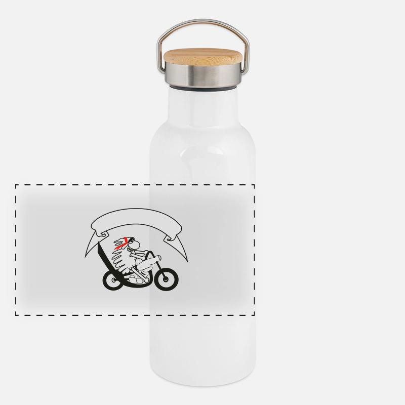 Bikerschaf mit Banner Panorama Thermosflasche mit Bambusdeckel