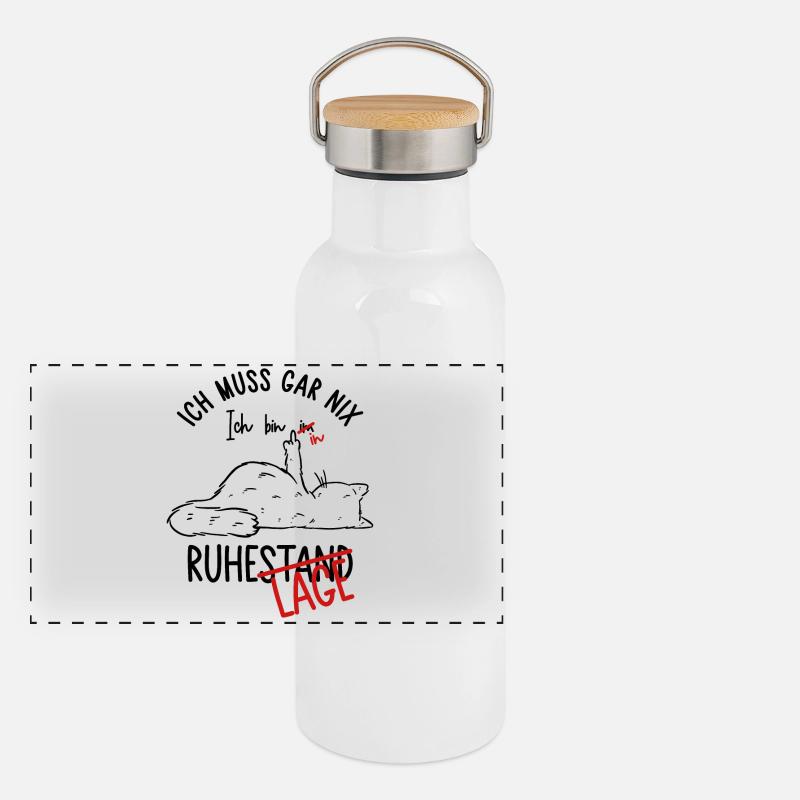 Ruhestand - Ich muss gar nix Ich bin in Ruhelage Panorama Thermosflasche mit Bambusdeckel