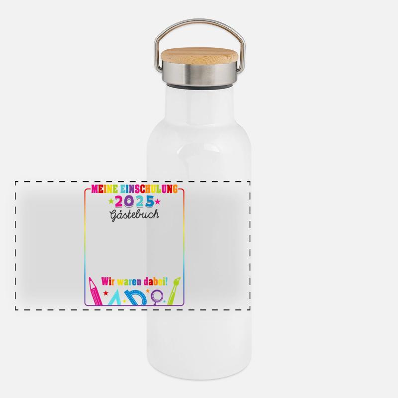 Einschulung 2025 Schulkind Gästebuch Geschenk Panorama Thermosflasche mit Bambusdeckel