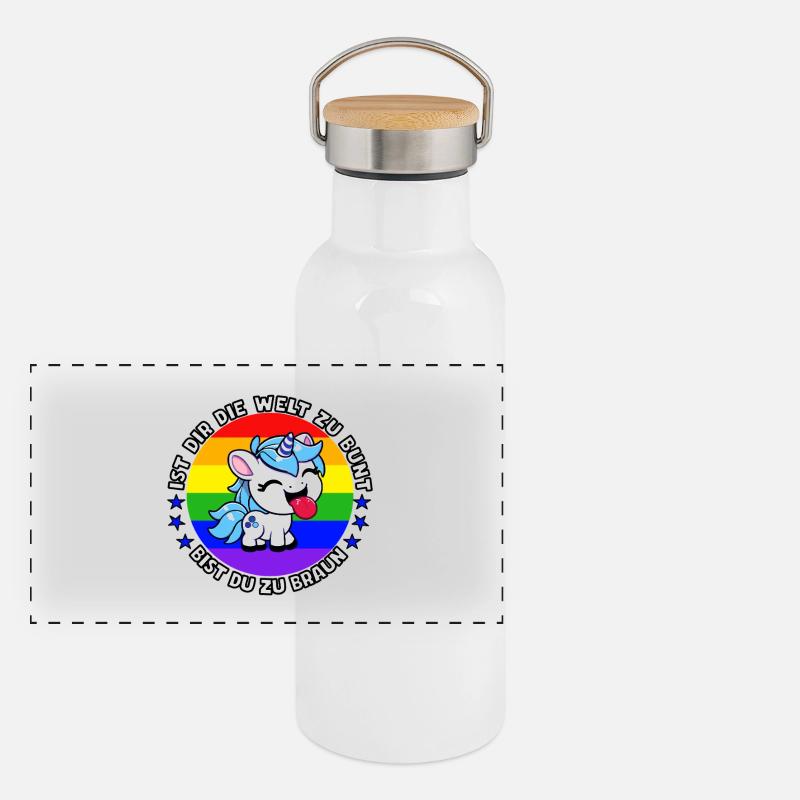 Cooles Einhorn mit Spruch Panorama Thermosflasche mit Bambusdeckel