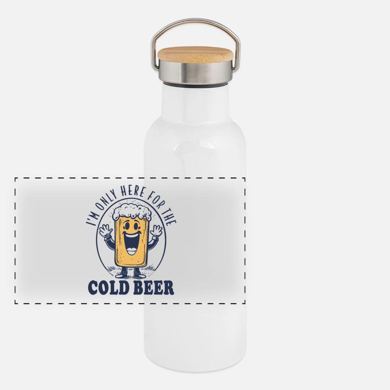 I'M ONLY HERE FOR THE COLD BEER RETRO SPRUCH BIER Panorama Thermosflasche mit Bambusdeckel