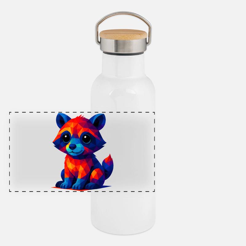 WPAP Polygone Kawaii Style Animaux Bébé Raton laveur Gourde isotherme avec bouchon en bambou