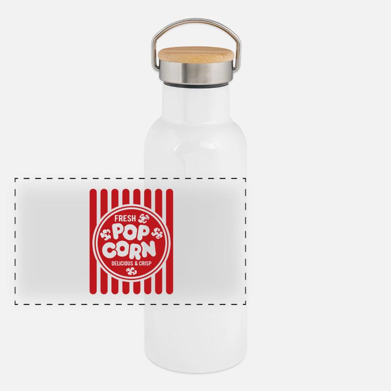 Frisches Popcorn - knusprig & lecker - Geschenk Panorama Thermosflasche mit Bambusdeckel