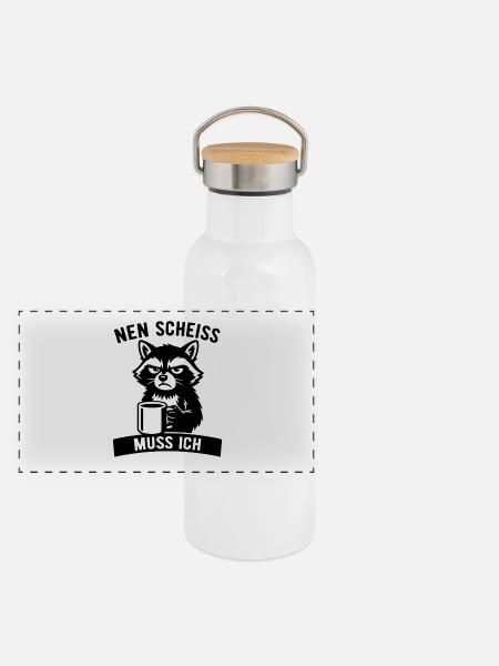 Raton laveur effronté - je m’en fous - café - Gourde isotherme avec bouchon en bambou - blanc - Devant