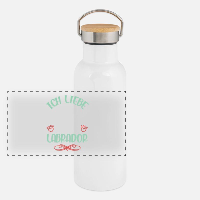 Ich liebe Labrador Engelsflügel Panorama Thermosflasche mit Bambusdeckel