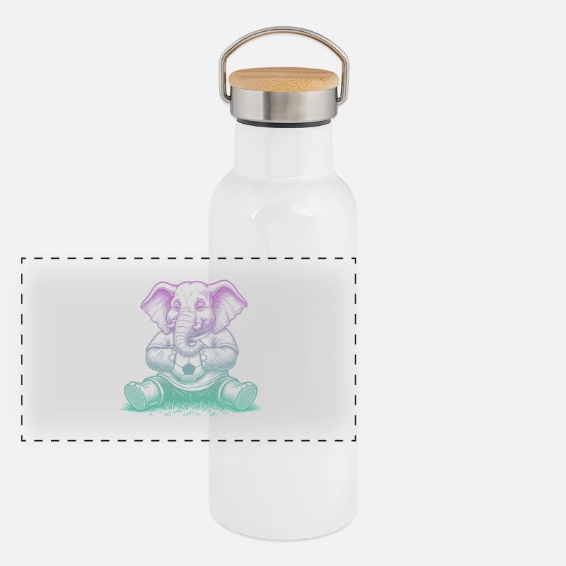 Fußball Elefant Panorama Thermosflasche mit Bambusdeckel